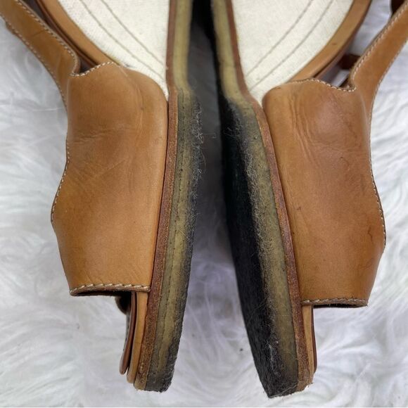 Chanel Light Brown Slingback Peep Toe Leather Wedge Sandals - Picture 10 of 16